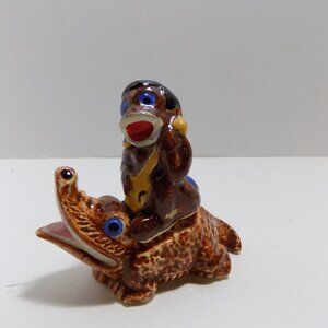 Vintage Ceramic Black American  African Alligator Salt & Pepper Shakers Japan